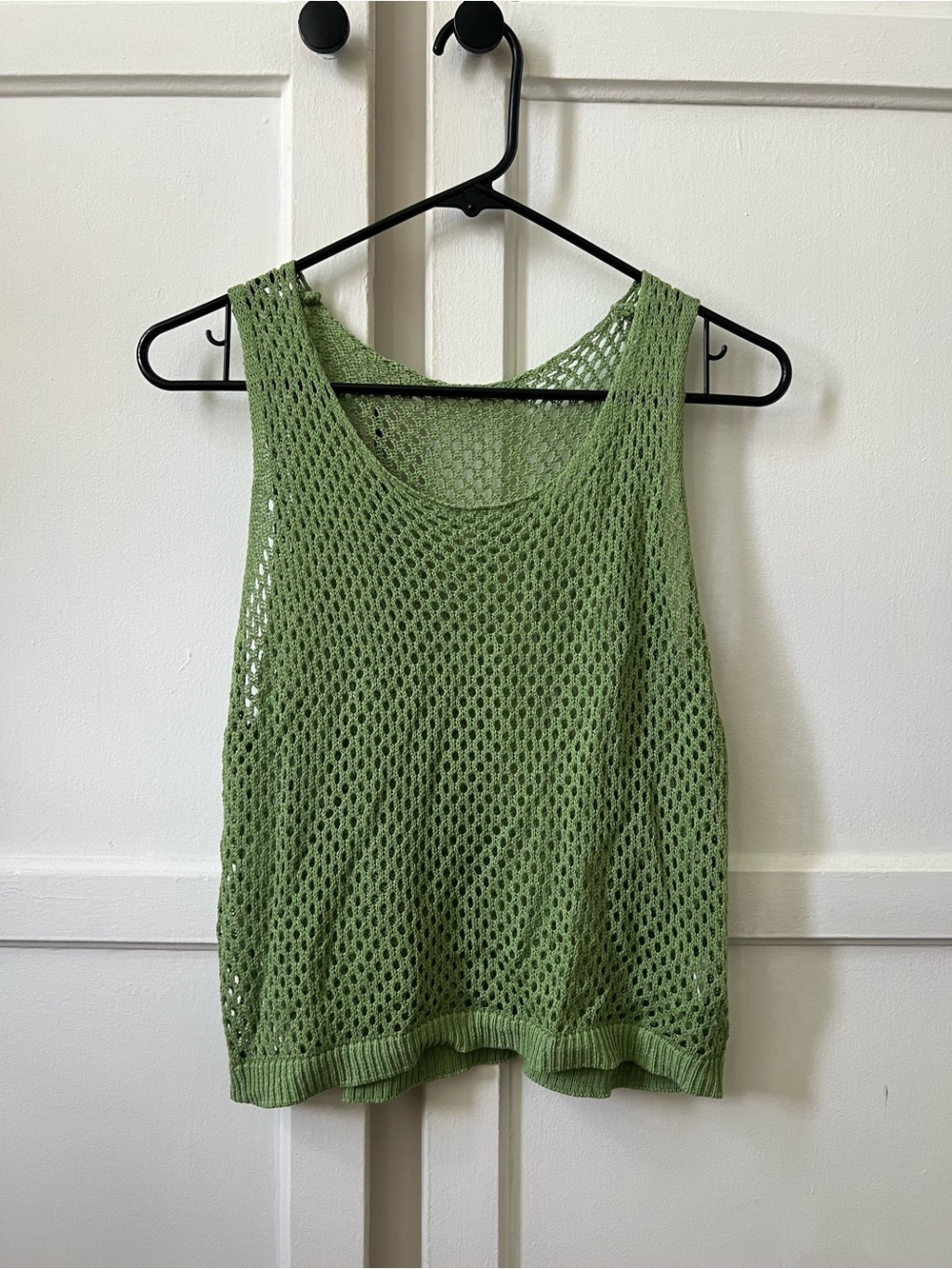 Festival Vacation Green Open-Knit Mesh Tank Top
